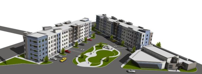 Architectural rendering of approved residence halls.