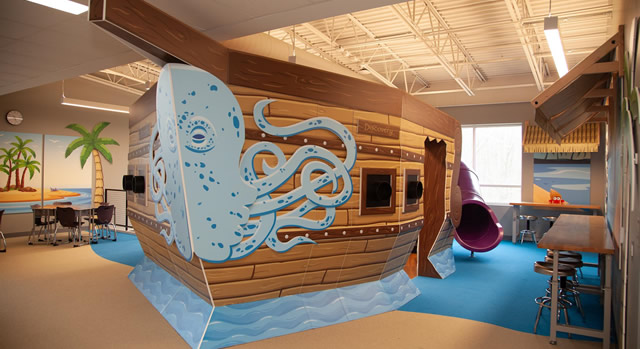 a full size pirate ship in the classroom
