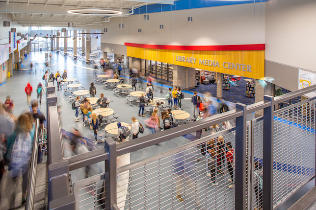 The 333,606-square-foot high school includes the addition of railing infill panels made by Banker Wire, a manufacturer of woven and welded wire mesh for architectural and industrial applications. 