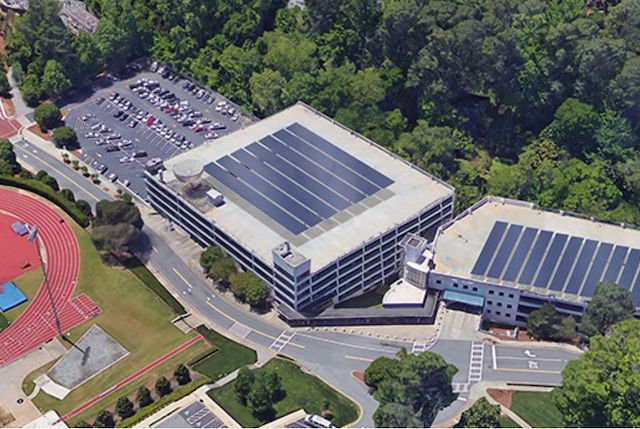 A rendering of a parking structure, which is among the 16 campus facilities slated for solar panel installation at Emory University. Source: Cherry Street Energy