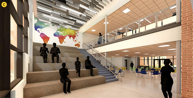 Gemini Middle School, outside of Chicago, debuted several changes as they began this school year including an expanded cafeteria with learning stairs. 