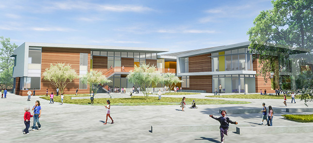 The 66,000 square-foot campus will feature 26 classrooms, a space for students enrolled in the district’s Therapeutic Learning Program, administrative offices, a multipurpose cafeteria/auditorium and play-fields. 